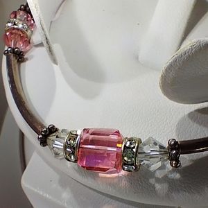 Vintage Sterling Silver 925 Bracelet with Crystals Floral Beads